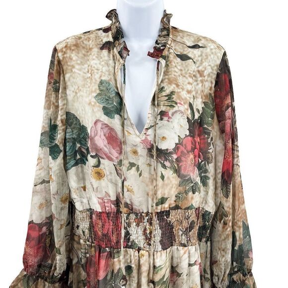 Hemant & Nandita Anthropologie Floral Smocked Waisted Long Sleeve Dress - Picture 6 of 13